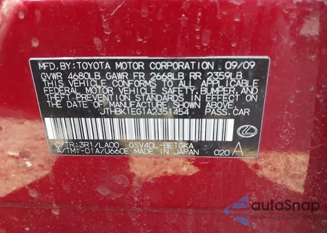 2010 Lexus Es 350 z USA, uszkodzony, nr VIN JTHBK1EG1A2351454